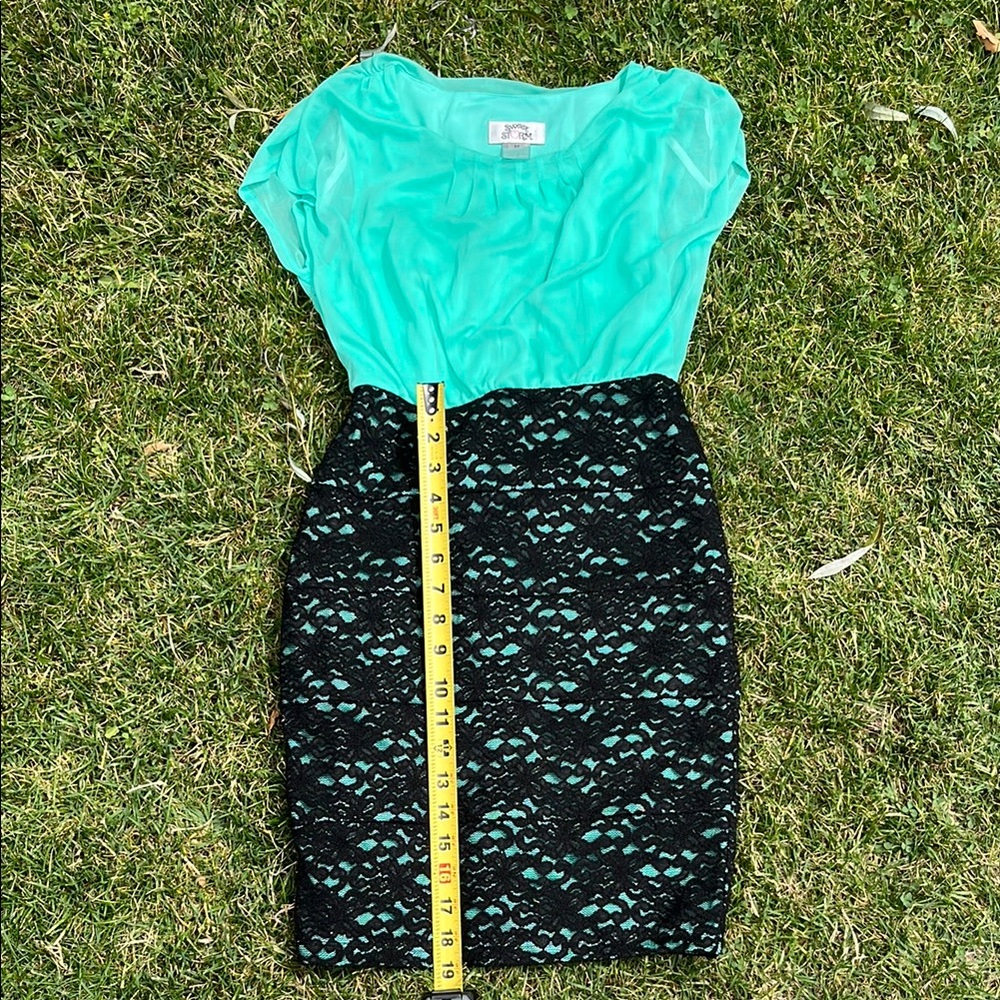 Sweet Storm Green and Blue Sheath Dress with Puff Sleeves